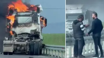 Şırnak'ta seyir halindeki TIR alev alev yandı